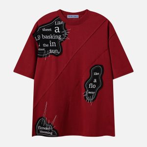 Y2K Aesthetic Irregular Embroidery Tee - Trendy Grunge Style Top for Unique Outfits