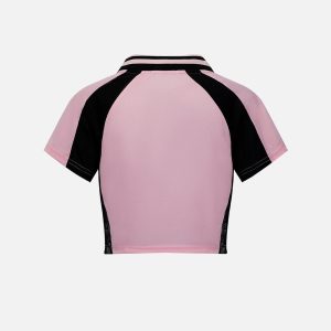 Y2K Aesthetic Mesh Patchwork Polo Tee - Trendy Grunge Style Top for Unique Outfits