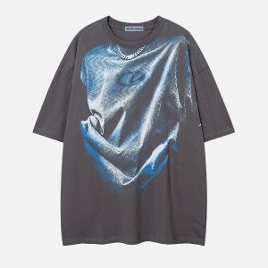 Y2K Aesthetic Metal Print Tee - Trendy Grunge Style Top for Unique Outfits