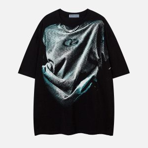 Y2K Aesthetic Metal Print Tee - Trendy Grunge Style Top for Unique Outfits