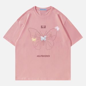 Y2K Aesthetic Multi Butterfly Suede Tee - Cute Top for Coquette and Grunge Styles