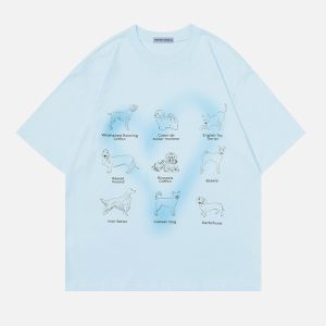 Y2K Aesthetic Multi Dog Print Tee - Cute Graphic Top for Coquette and Grunge Styles