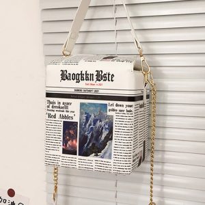 Y2K Aesthetic Newspaper News Box Bag - Vintage-Inspired Chic for Trendy Outfits