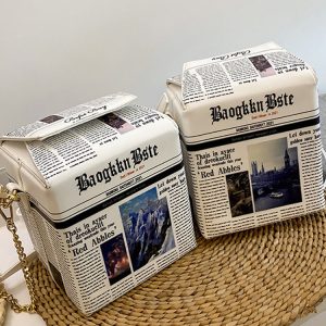 Y2K Aesthetic Newspaper News Box Bag - Vintage-Inspired Chic for Trendy Outfits