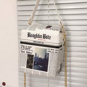 Y2K Aesthetic Newspaper News Box Bag - Vintage-Inspired Chic for Trendy Outfits