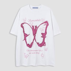 Y2K Aesthetic Oil Painting Butterfly Tee - Cute Top for Coquette and Grunge Styles