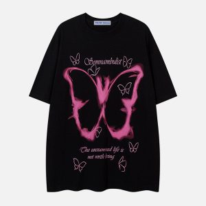 Y2K Aesthetic Oil Painting Butterfly Tee - Cute Top for Coquette and Grunge Styles