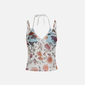 Y2K Aesthetic Oil Painting Flower Print Cami Top for Cute and Comfy Outfits