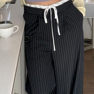 Y2K Aesthetic Patchwork Stripe Contrast Wide Leg Pants for Trendy Outfits