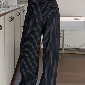 Y2K Aesthetic Patchwork Stripe Contrast Wide Leg Pants for Trendy Outfits