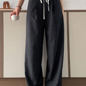 Y2K Aesthetic Patchwork Stripe Contrast Wide Leg Pants for Trendy Outfits