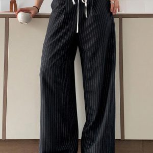 Y2K Aesthetic Patchwork Stripe Contrast Wide Leg Pants for Trendy Outfits