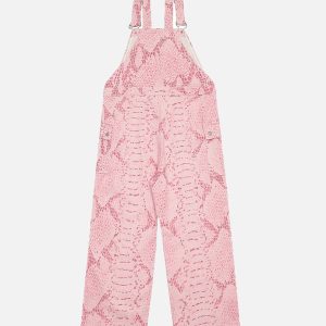 Y2K Aesthetic Pink Snake Pattern Overalls for Trendy Coquette and Grunge Outfits