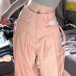 Y2K Aesthetic Pink Tailored Cargo Pants for Trendy Coquette and Grunge Outfits