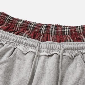 Y2K Aesthetic Plaid Patchwork Sweatpants for Comfy Grunge and Coquette Style