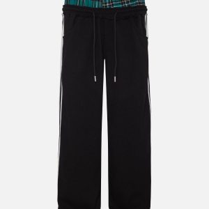 Y2K Aesthetic Plaid Patchwork Sweatpants for Comfy Grunge and Coquette Style