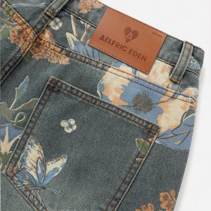 Y2K Aesthetic Plant Flower Print Jeans for Trendy Coquette and Grunge Outfits