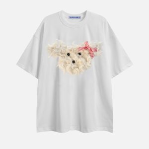 Y2K Aesthetic Plush Dog Tee - Cute and Comfy Top for Dog Lovers and Fashion Enthusiasts