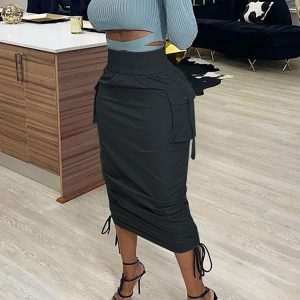 Y2K Aesthetic Pocket Design Ruched Maxi Skirt - Trendy Grunge Style for Effortless Chic