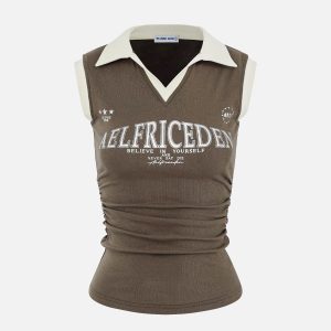 Y2K Aesthetic Polo Tank Top - Cute Crop Top for Coquette and Grunge Styles