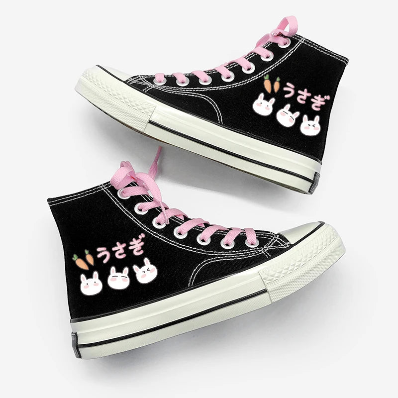 Y2K Aesthetic Rabbit & Carrot Lace Up Canvas Shoes for Cute Coquette Outfits