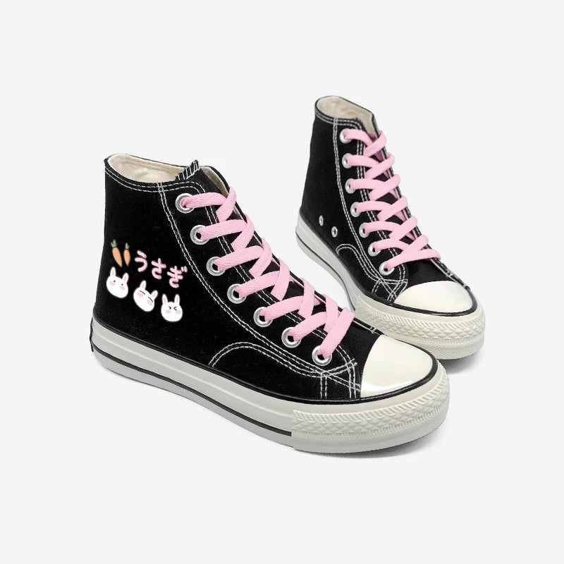 Y2K Aesthetic Rabbit & Carrot Lace Up Canvas Shoes for Cute Coquette Outfits