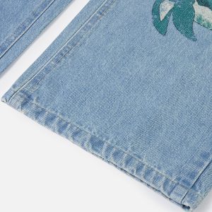 Y2K Aesthetic Sea Animal Print Jeans for Trendy Coastal Vibes and Unique Style