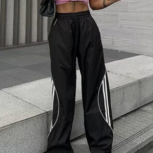 Y2K Aesthetic Side Stripes Contrast Color Wide Leg Pants for Trendy Outfits