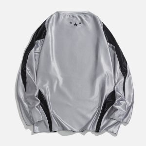 Y2K Aesthetic Silver Patchwork Sweatshirt - Trendy Grunge Style for Cozy Outfits