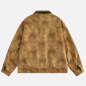 Y2K Aesthetic Simulated Dirt Suede Varsity Jacket for Trendy Grunge Style Outfits