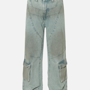 Y2K Aesthetic Simulated Dirt Washed Jeans for Trendy Grunge and Coquette Outfits