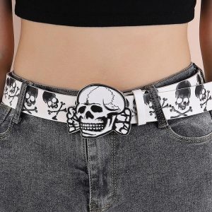 Y2K Aesthetic Skull Belt - Vintage 2000s Grunge Style Accessory for Edgy Outfits