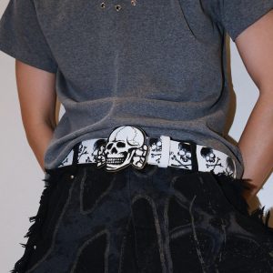 Y2K Aesthetic Skull Belt - Vintage 2000s Grunge Style Accessory for Edgy Outfits