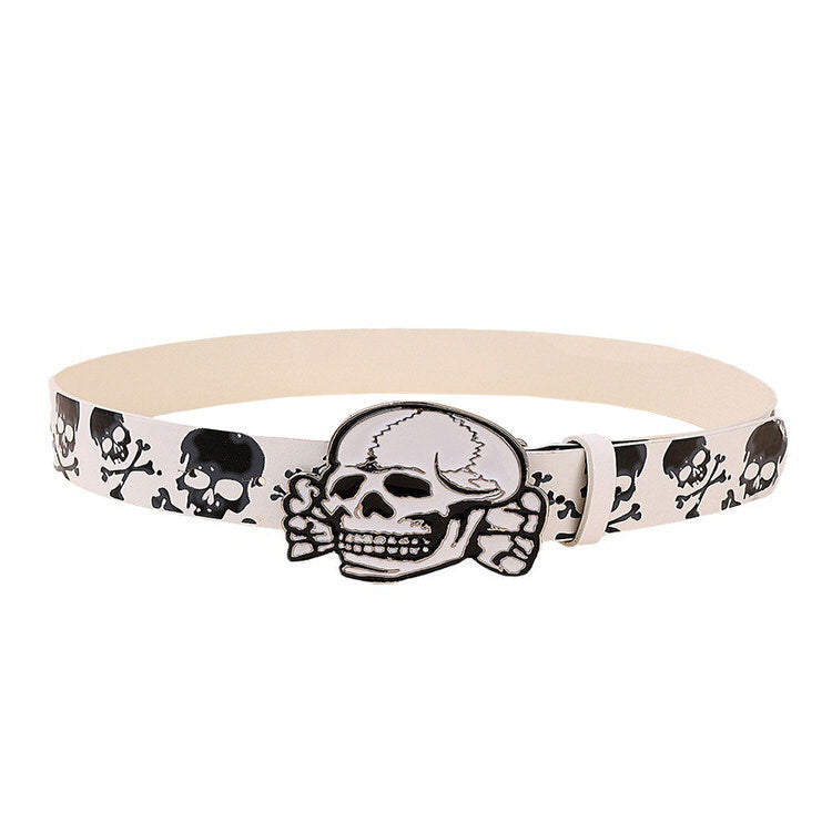 Y2K Aesthetic Skull Belt - Vintage 2000s Grunge Style Accessory for Edgy Outfits