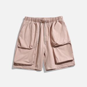 Y2K Aesthetic Solid Big Pocket Drawstring Shorts for Comfy and Stylish Outfits