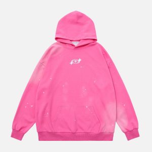 Y2K Aesthetic Splash-Ink Washed Hoodie - Comfy Grunge Style for Trendy Outfits