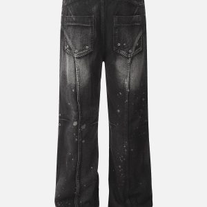 Y2K Aesthetic Splash-Ink Washed Jeans for Trendy Grunge and Coquette Outfits