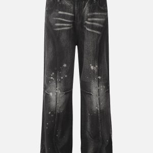 Y2K Aesthetic Splash-Ink Washed Jeans for Trendy Grunge and Coquette Outfits