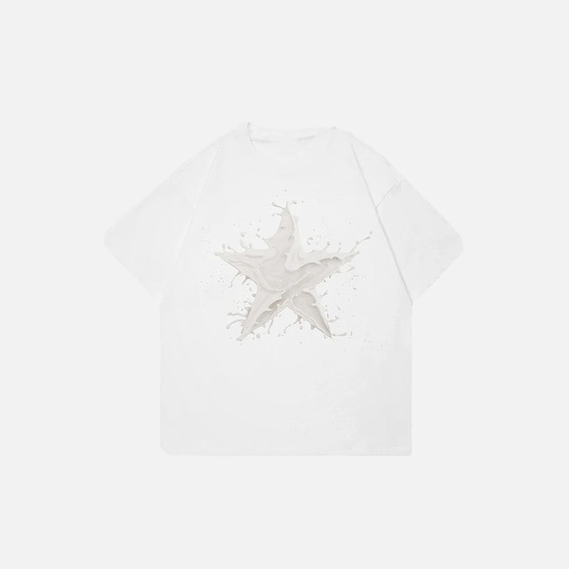 Y2K Aesthetic Splashing Milk Star Graphic T-Shirt - Cute and Comfy Retro Top