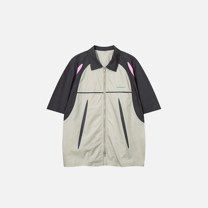 Y2K Aesthetic Splicing Color Zip-Up Shirt - Trendy Grunge Style for Unique Outfits