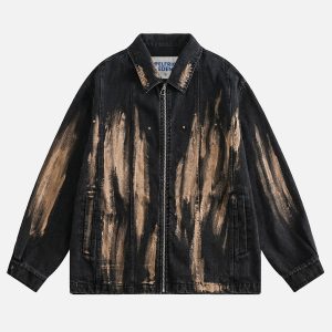 Y2K Aesthetic Spray Paint Washed Denim Jacket for Trendy Grunge and Coquette Outfits