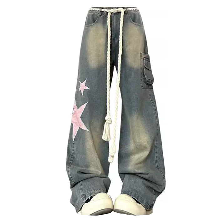 Y2K Aesthetic Star Jeans: Trendy Grunge Style with a Touch of Coquette Charm