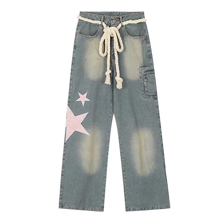 Y2K Aesthetic Star Jeans: Trendy Grunge Style with a Touch of Coquette Charm