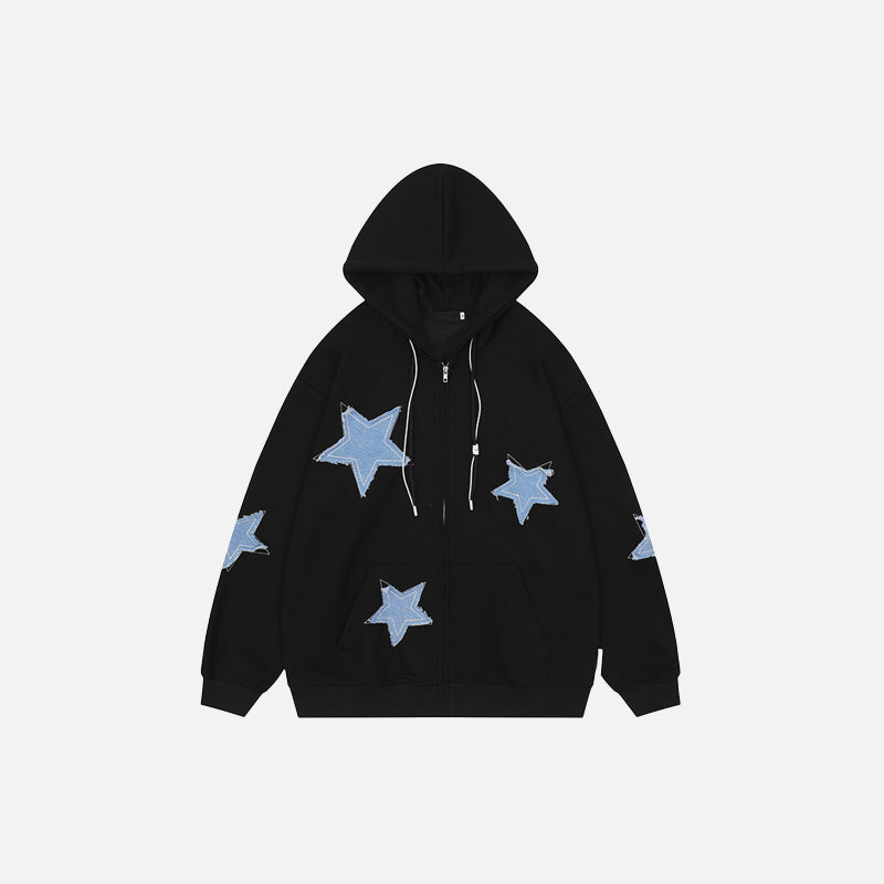 Y2K Aesthetic Star Patches Cotton Zip-Up Hoodie for Cute and Comfy Outfits