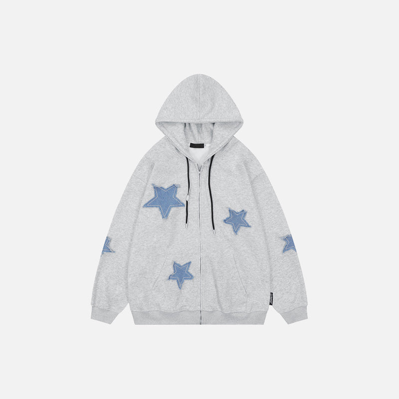 Y2K Aesthetic Star Patches Cotton Zip-Up Hoodie for Cute and Comfy Outfits