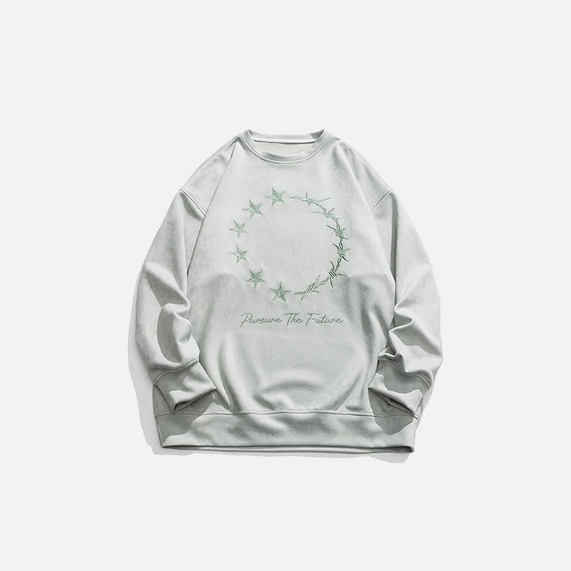 Y2K Aesthetic Star Ring Embroidered Sweatshirt - Cute Cozy Top for Grunge Style Lovers