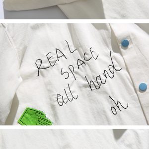 Y2K Aesthetic Stitching Color Embroidery Shirt - Trendy Cute Top for Unique Style