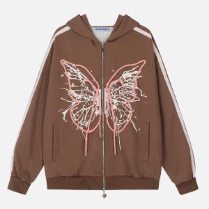 Y2K Aesthetic Strap Butterfly Hoodie - Cute and Comfy for Coquette and Grunge Styles