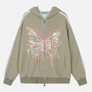 Y2K Aesthetic Strap Butterfly Hoodie - Cute and Comfy for Coquette and Grunge Styles