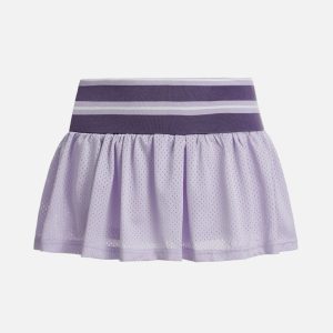 Y2K Aesthetic Stripe Mesh Tennis Skirt - Trendy Grunge Style for Chic Outfits